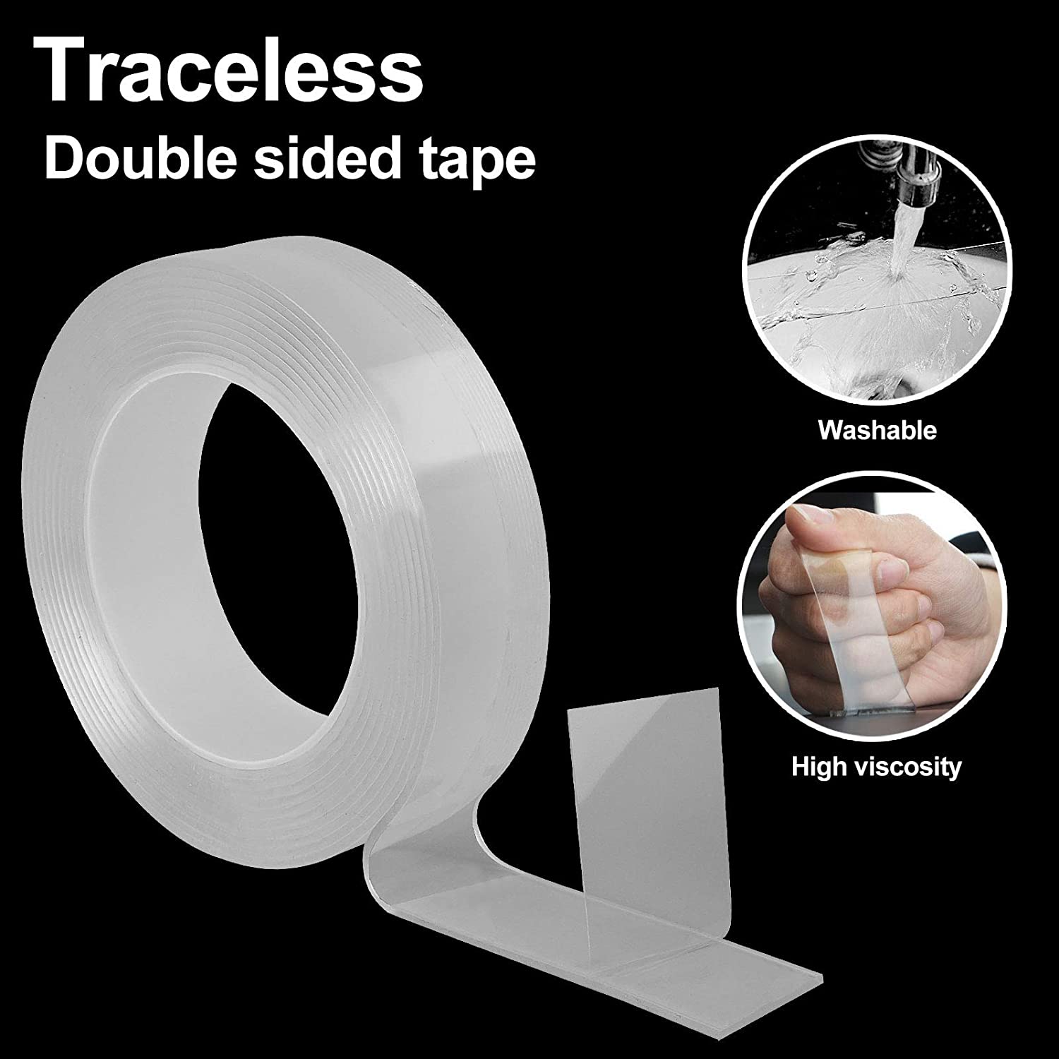 9.85FT Double Sided Tape Heavy Duty for Walls Washable and Reusable  Adhesive Mounting Tape Rug Tape Clear Tape for Pae Items,Party Der,Mats,  Office 